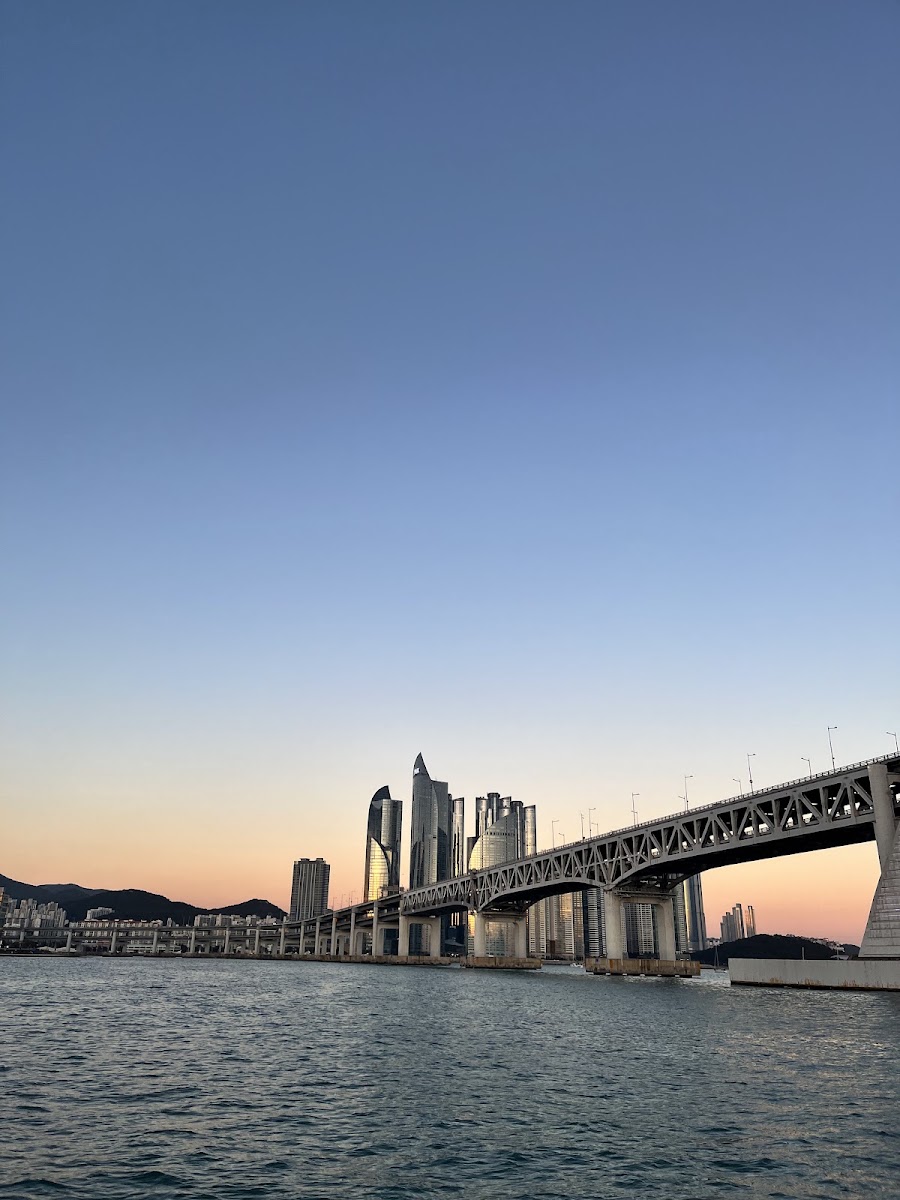 Gwangan Bridge and Marine City skyline at sunset, Busan